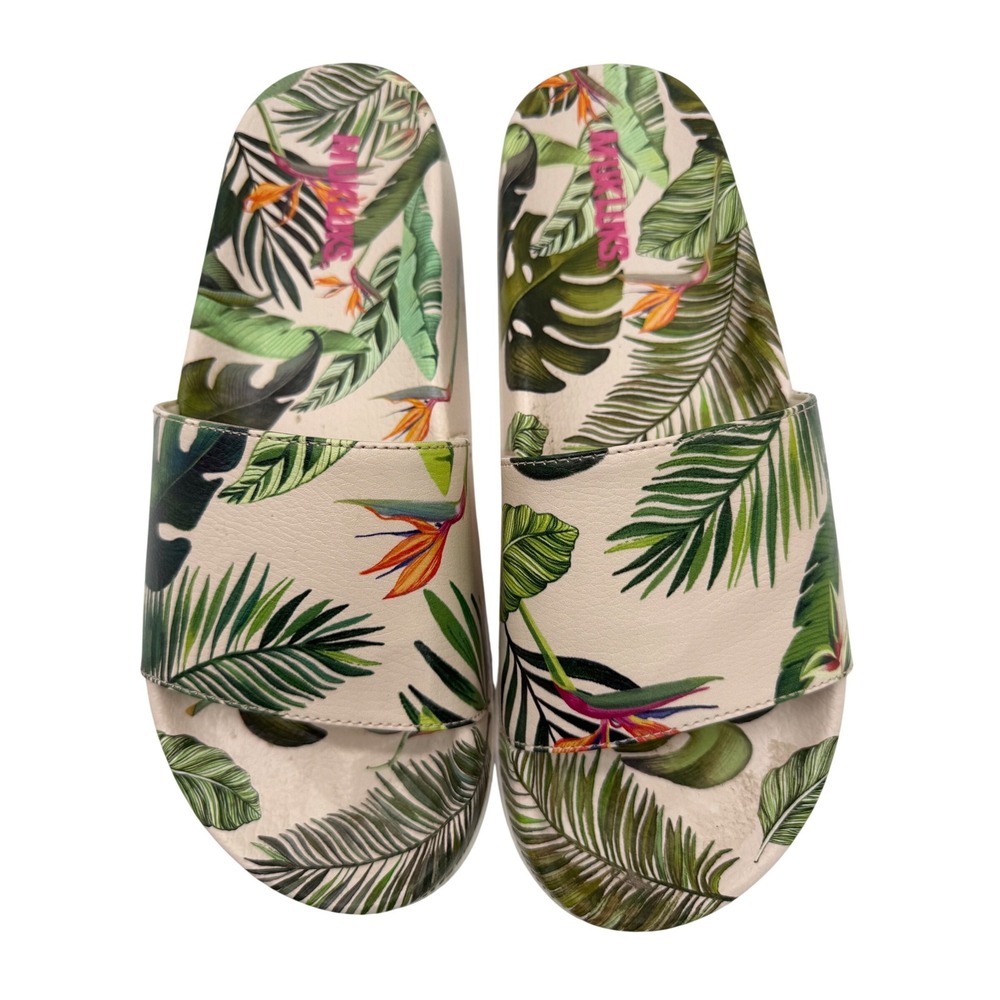MUK LUKS Slide Sandals Womens XL 11-12 Cream Excellent Tropical Floral Slip‎ On